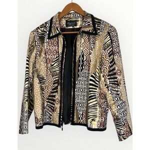 Vintage 80’s Giancarlo Ferrari Black Tan Animal Geometric Print Zip Up Jacket L